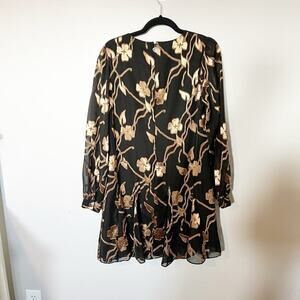 Tommy Hilfiger black and gold floral chiffon trapeze dress size 10